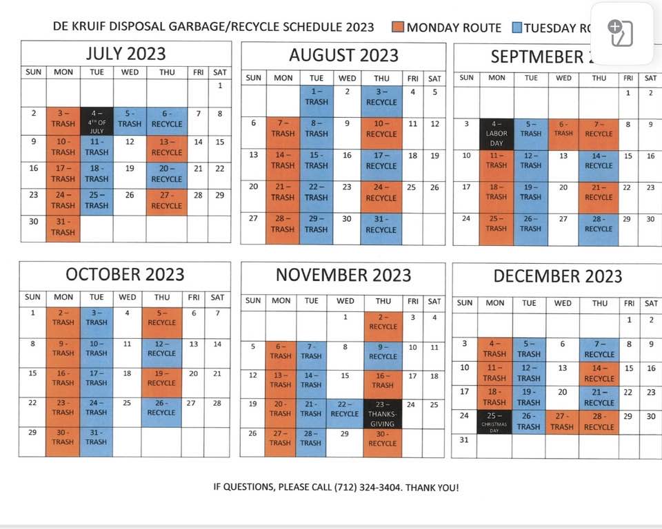 New garbage/recycling pick-up schedule (August 1, 2023)